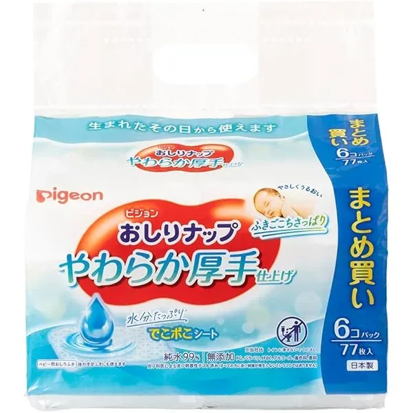 Pigeon Baby Wipes, Extra Soft, 6 x 77 Wipes