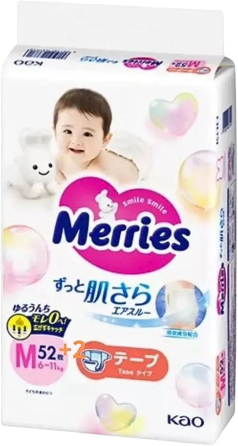 Merries Comfort-Fit Baby Diapers, M Size (6-11kg), 54 Pcs